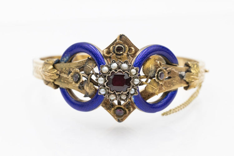 Bracelet Bracelet Biedermeier en or jaune, grenat, perles et émail 58 Facettes 12198
