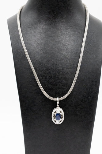 Collier Collier contemporain en platine, or blanc, saphir et diamants 58 Facettes 12159