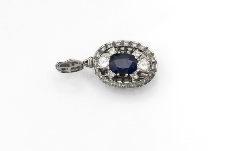 Collier Collier contemporain en platine, or blanc, saphir et diamants 58 Facettes 12159