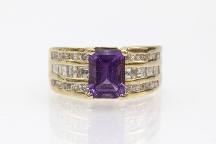 Bague 51 Bague chevalière vintage en or jaune, améthyste et diamants 58 Facettes 12155