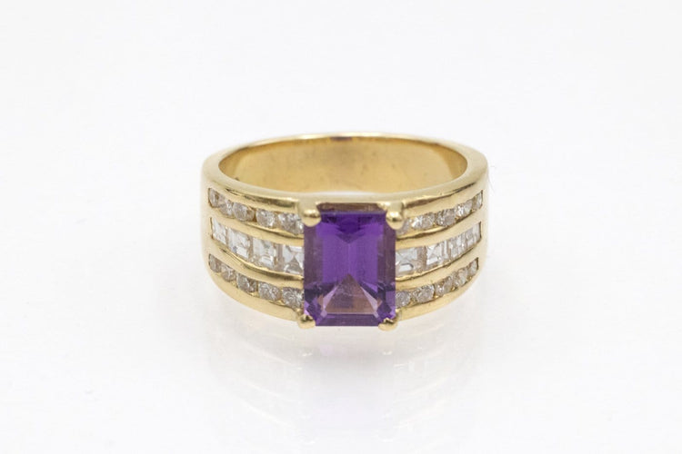 Bague 51 Bague chevalière vintage en or jaune, améthyste et diamants 58 Facettes 12155