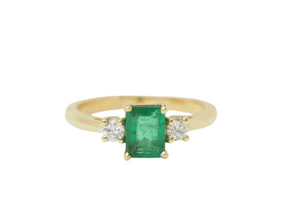Bague 53 Bague en or jaune 18 kt avec émeraude et diamants 58 Facettes F5073