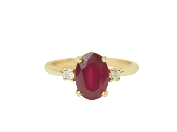 Bague 53 Bague rubis 2,59 ct et diamants en or jaune 18 ct 58 Facettes F5072