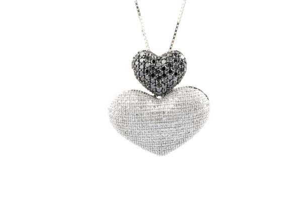 Collier Collier double cœur en or blanc 18K et diamants 58 Facettes CLDIAMBLACK-107