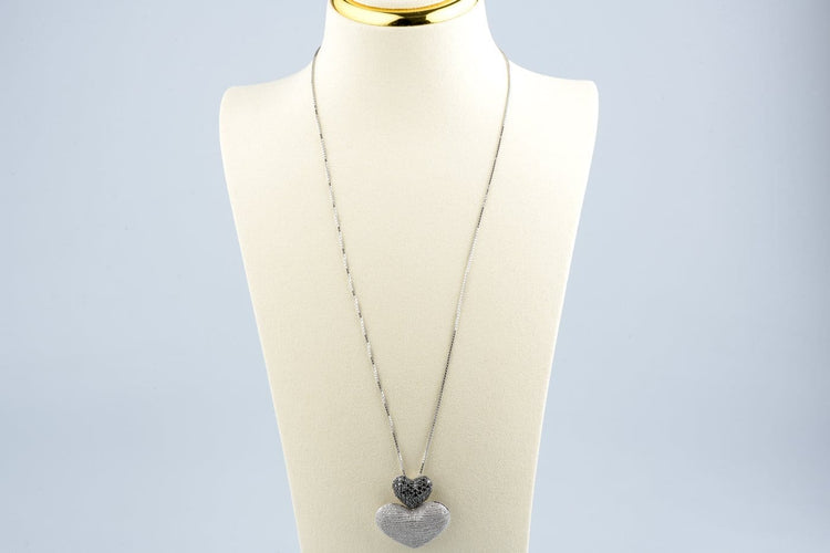 Collier Collier double cœur en or blanc 18K et diamants 58 Facettes CLDIAMBLACK-107