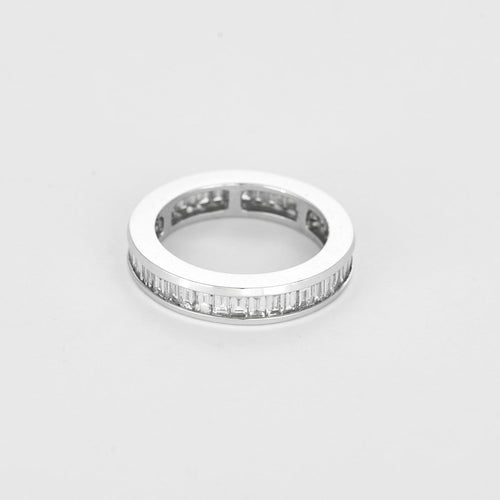 Bague 49 Alliance tour complet en or blanc et diamants baguette 58 Facettes P53L19