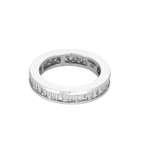 Bague 49 Alliance tour complet en or blanc et diamants baguette 58 Facettes P53L19