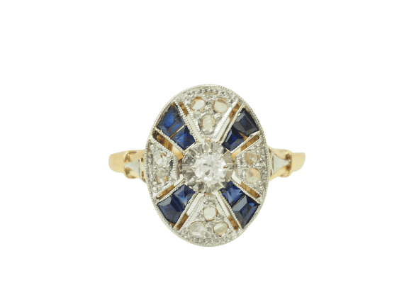 Bague 55 Bague Art déco en or jaune, platine, saphirs et diamants 58 Facettes 33770