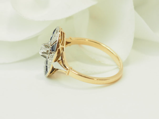 Bague 55 Bague Art déco en or jaune, platine, saphirs et diamants 58 Facettes 33770