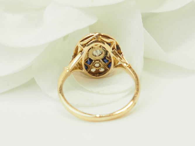 Bague 55 Bague Art déco en or jaune, platine, saphirs et diamants 58 Facettes 33770