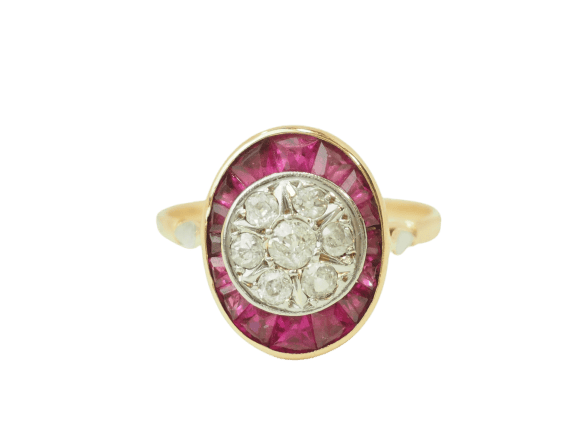 Bague 55 Art Nouveau - Bague en or jaune, platine, rubis et diamants 58 Facettes 33770