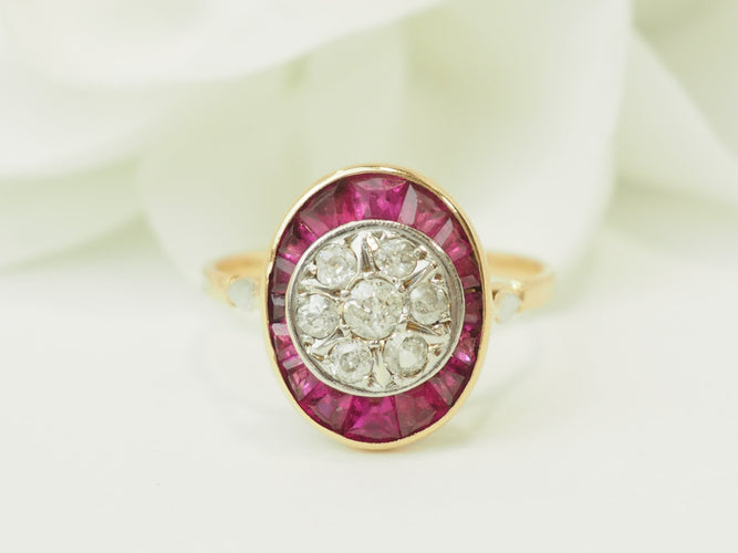 Bague 55 Art Nouveau - Bague en or jaune, platine, rubis et diamants 58 Facettes 33770