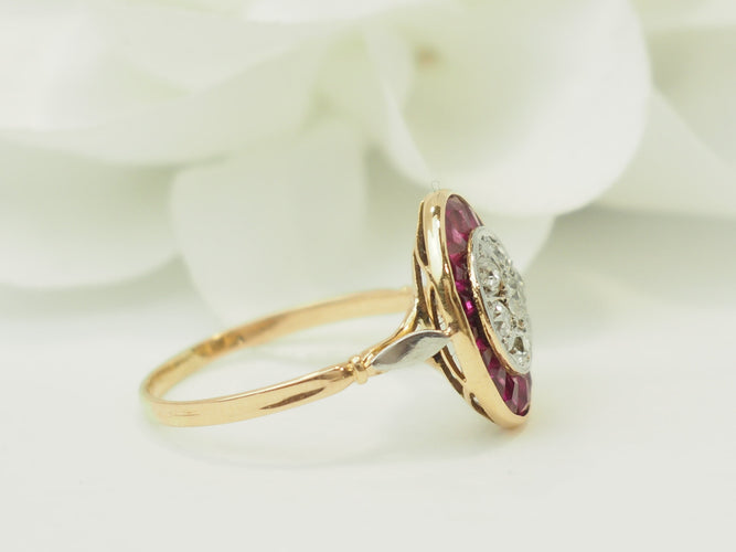 Bague 55 Art Nouveau - Bague en or jaune, platine, rubis et diamants 58 Facettes 33770