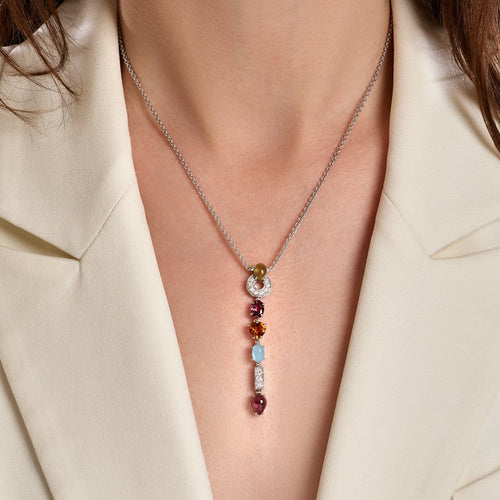 Collier BVLGARI Allegra - Collier en or blanc, diamants et pierres de couleur 58 Facettes 291