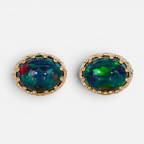 Boucles d'oreilles Boucles d'oreilles en or jaune et opales noires naturelles 58 Facettes E010