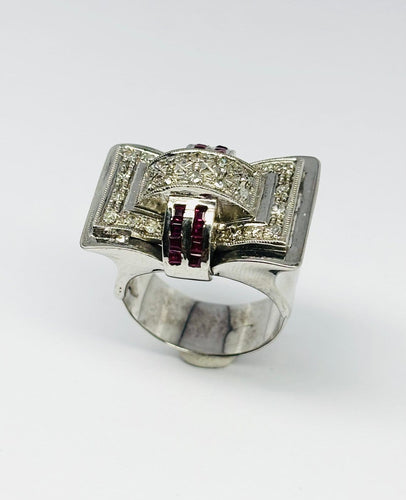 Bague 56 Art Déco - Bague en or 14 carats, diamants et rubis 58 Facettes Q384B