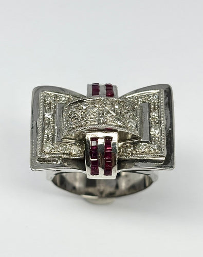 Bague 56 Art Déco - Bague en or 14 carats, diamants et rubis 58 Facettes Q384B