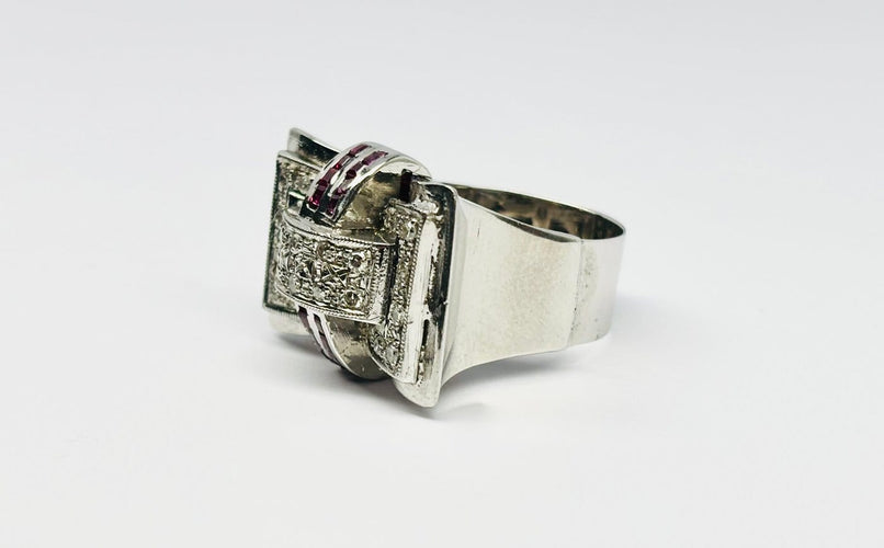 Bague 56 Art Déco - Bague en or 14 carats, diamants et rubis 58 Facettes Q384B
