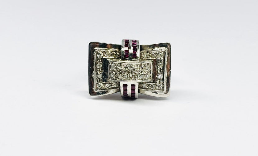 Bague 56 Art Déco - Bague en or 14 carats, diamants et rubis 58 Facettes Q384B