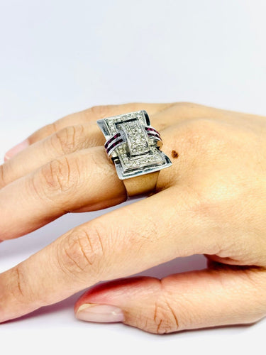Bague 56 Art Déco - Bague en or 14 carats, diamants et rubis 58 Facettes Q384B