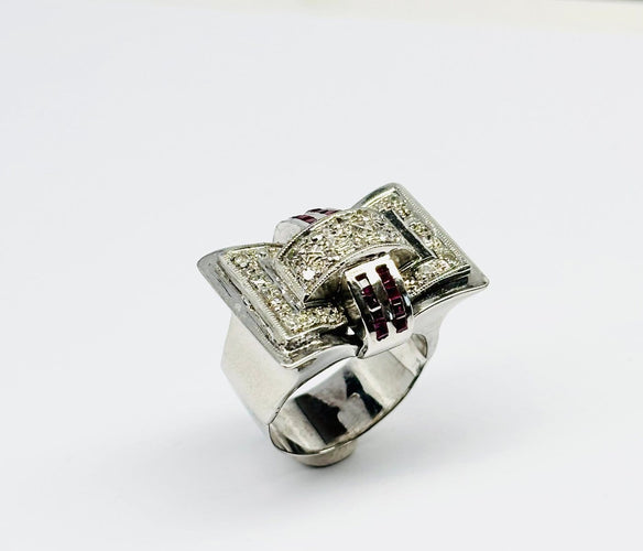 Bague 56 Art Déco - Bague en or 14 carats, diamants et rubis 58 Facettes Q384B