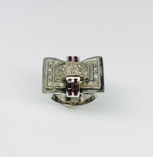 Bague 56 Art Déco - Bague en or 14 carats, diamants et rubis 58 Facettes Q384B