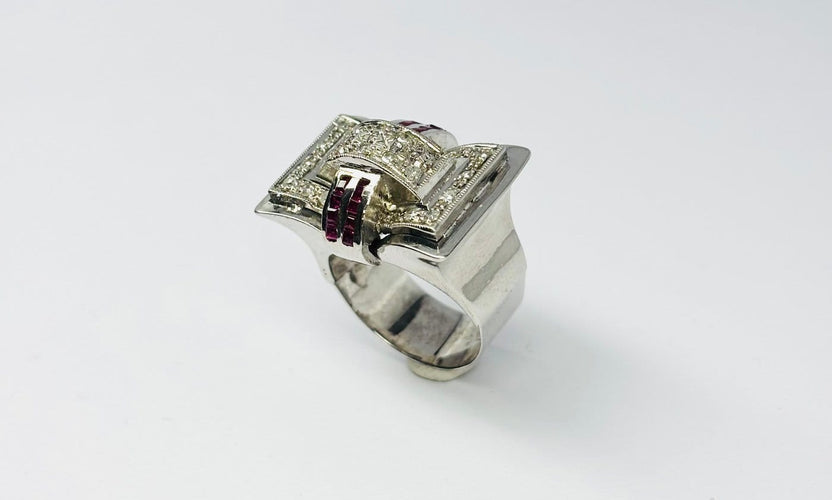 Bague 56 Art Déco - Bague en or 14 carats, diamants et rubis 58 Facettes Q384B