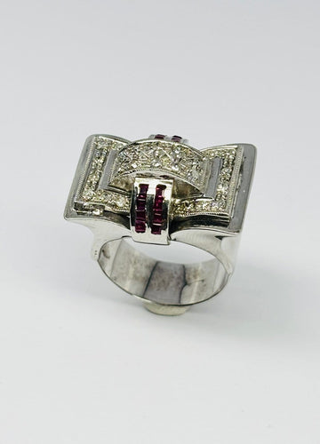 Bague 56 Art Déco - Bague en or 14 carats, diamants et rubis 58 Facettes Q384B