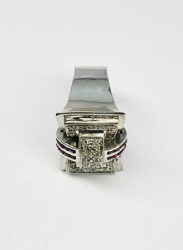 Bague 56 Art Déco - Bague en or 14 carats, diamants et rubis 58 Facettes Q384B