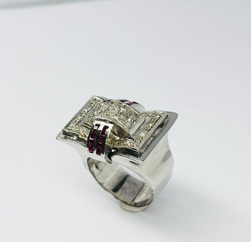 Bague 56 Art Déco - Bague en or 14 carats, diamants et rubis 58 Facettes Q384B