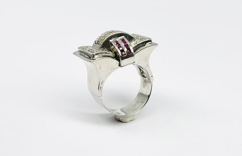 Bague 56 Art Déco - Bague en or 14 carats, diamants et rubis 58 Facettes Q384B