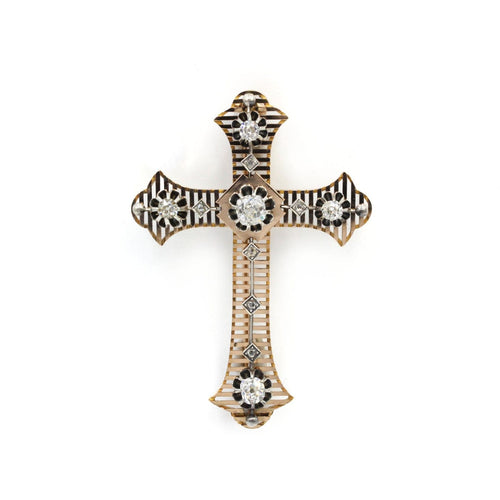 Broche Broche croix en or rose, argent et diamants 58 Facettes 260130R