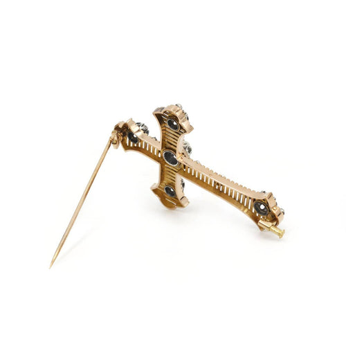 Broche Broche croix en or rose, argent et diamants 58 Facettes 260130R