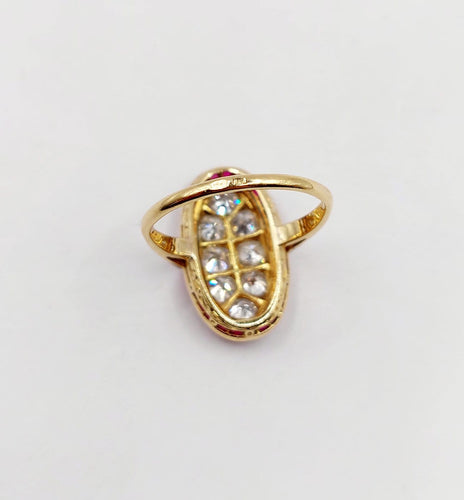Bague 53 Bague cible Art déco en or 18k, platine, diamants et rubis 58 Facettes A07265