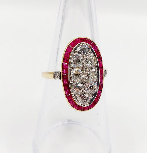 Bague 53 Bague cible Art déco en or 18k, platine, diamants et rubis 58 Facettes A07265
