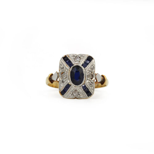 Bague 54 Art Déco - Bague en or jaune, platine, saphirs et diamants 58 Facettes 260136R