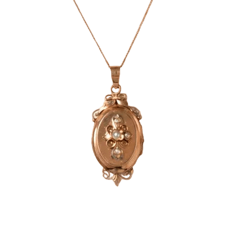 Pendentif Belle Époque - Pendentif porte-souvenir en or rose et perles 58 Facettes