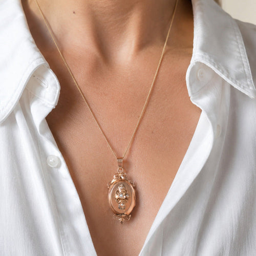 Pendentif Belle Époque - Pendentif porte-souvenir en or rose et perles 58 Facettes