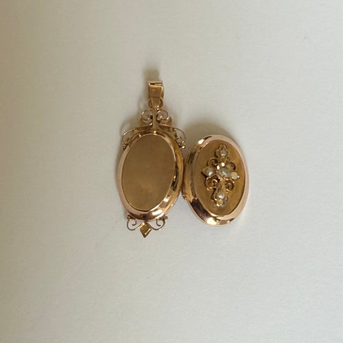 Pendentif Belle Époque - Pendentif porte-souvenir en or rose et perles 58 Facettes