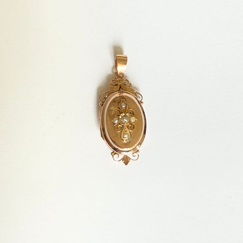 Pendentif Belle Époque - Pendentif porte-souvenir en or rose et perles 58 Facettes