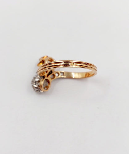 Bague 52.5 Bague toi et moi antique en or rose 18k, diamant et perle 58 Facettes A07225