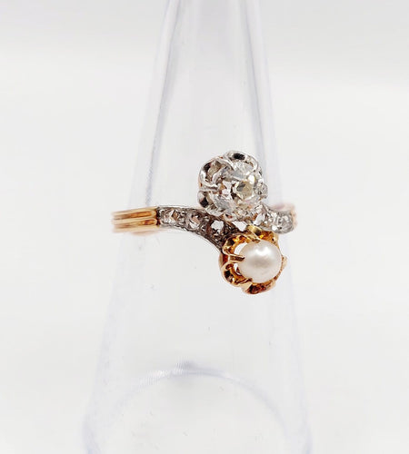 Bague 52.5 Bague toi et moi antique en or rose 18k, diamant et perle 58 Facettes A07225