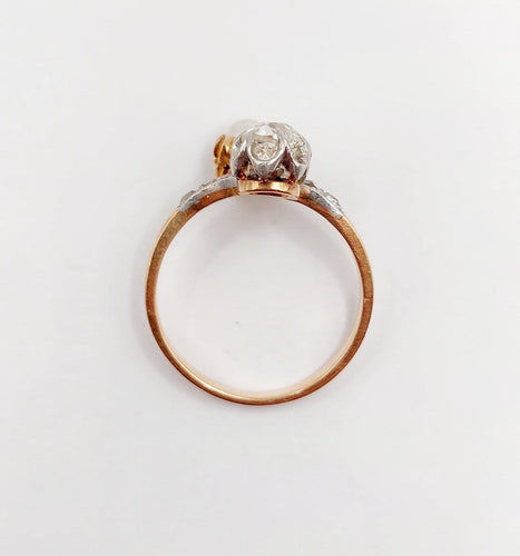 Bague 52.5 Bague toi et moi antique en or rose 18k, diamant et perle 58 Facettes A07225