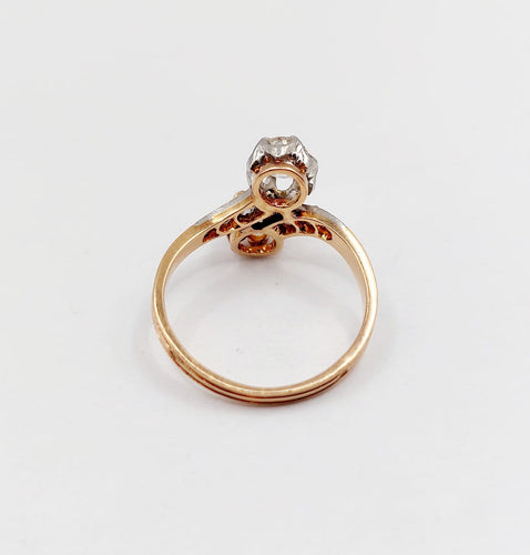 Bague 52.5 Bague toi et moi antique en or rose 18k, diamant et perle 58 Facettes A07225