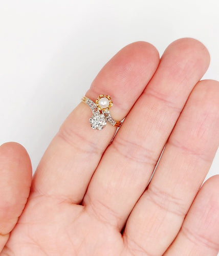 Bague 52.5 Bague toi et moi antique en or rose 18k, diamant et perle 58 Facettes A07225
