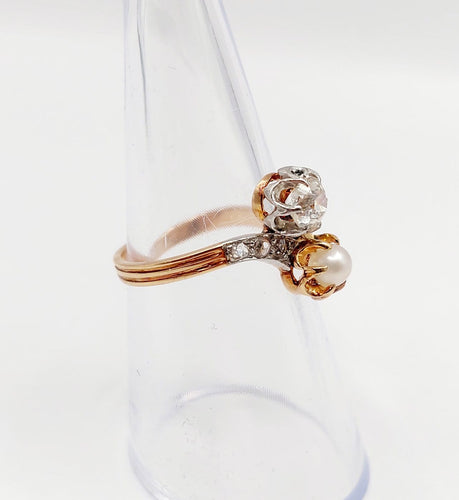 Bague 52.5 Bague toi et moi antique en or rose 18k, diamant et perle 58 Facettes A07225