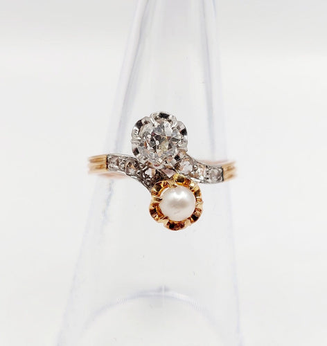 Bague 52.5 Bague toi et moi antique en or rose 18k, diamant et perle 58 Facettes A07225
