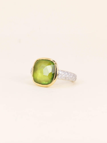 Bague 54 Pomellato Shéhérazade - Bague en or jaune et blanc, péridot et diamants 58 Facettes 1274.3