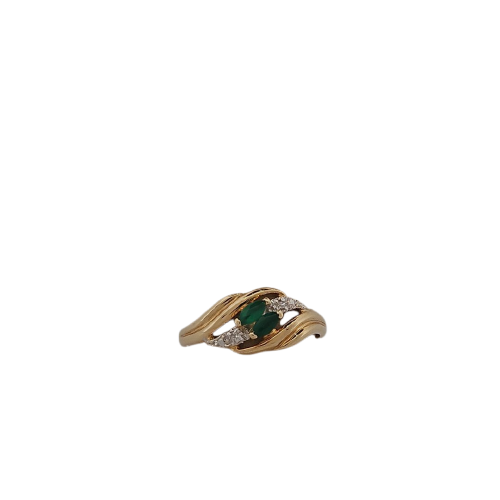 Bague en or jaune, émeraudes et brillants