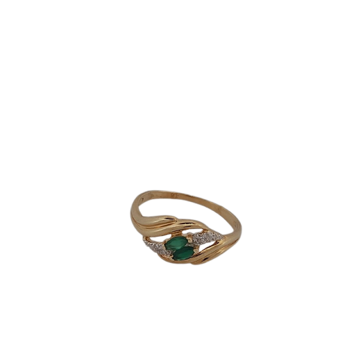 Bague en or jaune, émeraudes et brillants